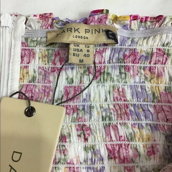 Dark Pink Floral Shirred Off The Shoulder Maxi Dress New Size 8 - Picture 11 of 12